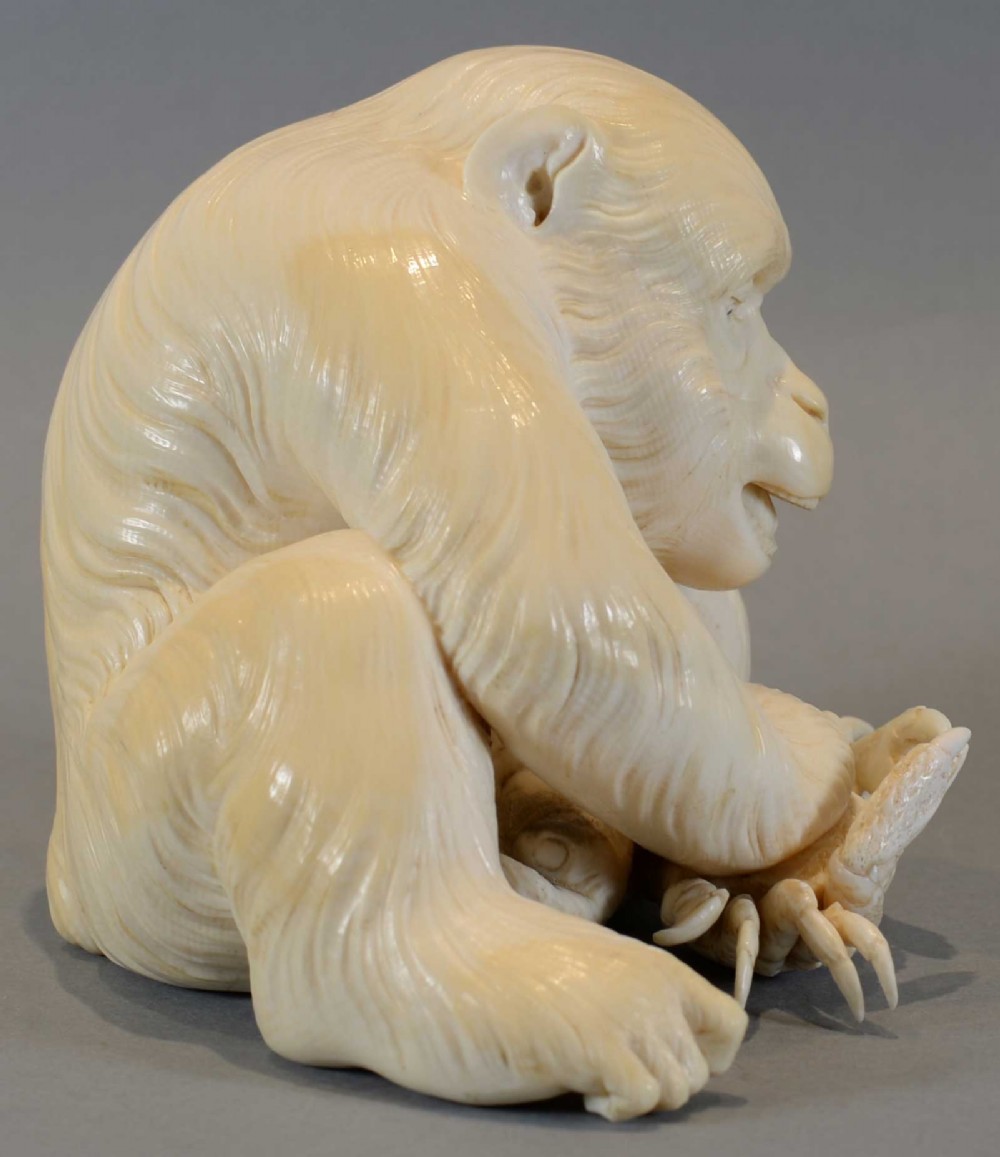 EXHIBITION QUALITY JAPANESE IVORY MONKEY OKIMONO BY IMPERIAL ARTIST ISHIKAWA KOMEI View III