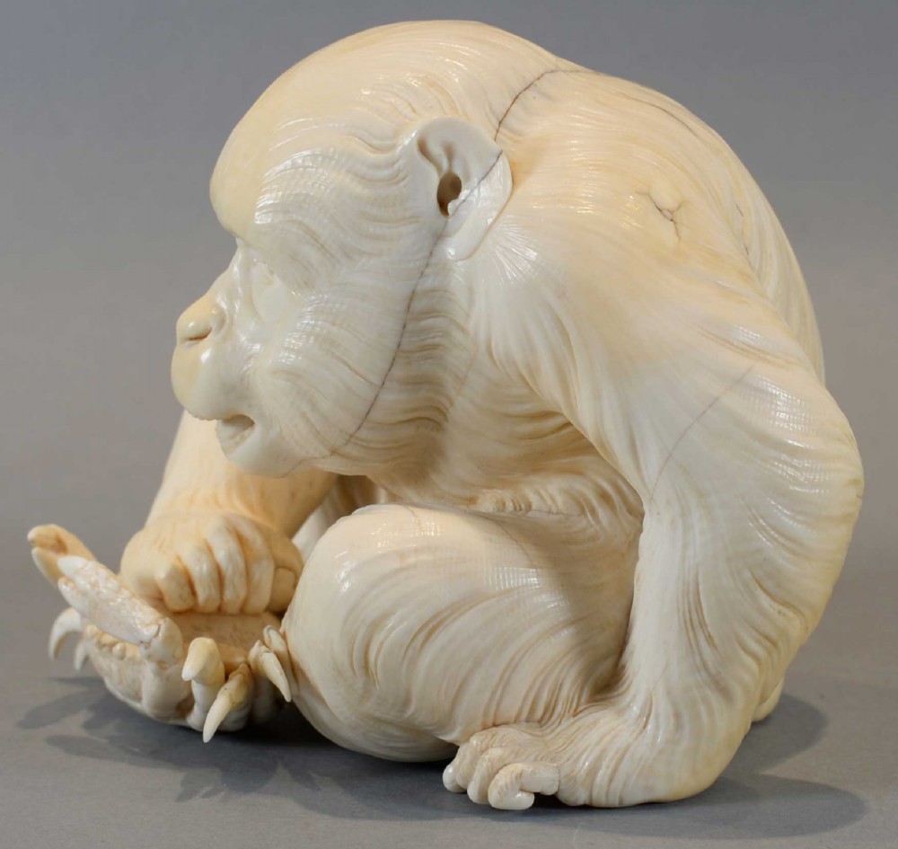 EXHIBITION QUALITY JAPANESE IVORY MONKEY OKIMONO BY IMPERIAL ARTIST ISHIKAWA KOMEI View VI