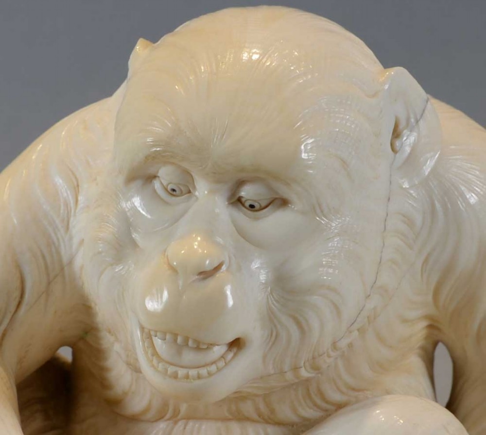 EXHIBITION QUALITY JAPANESE IVORY MONKEY OKIMONO BY IMPERIAL ARTIST ISHIKAWA KOMEI View IX