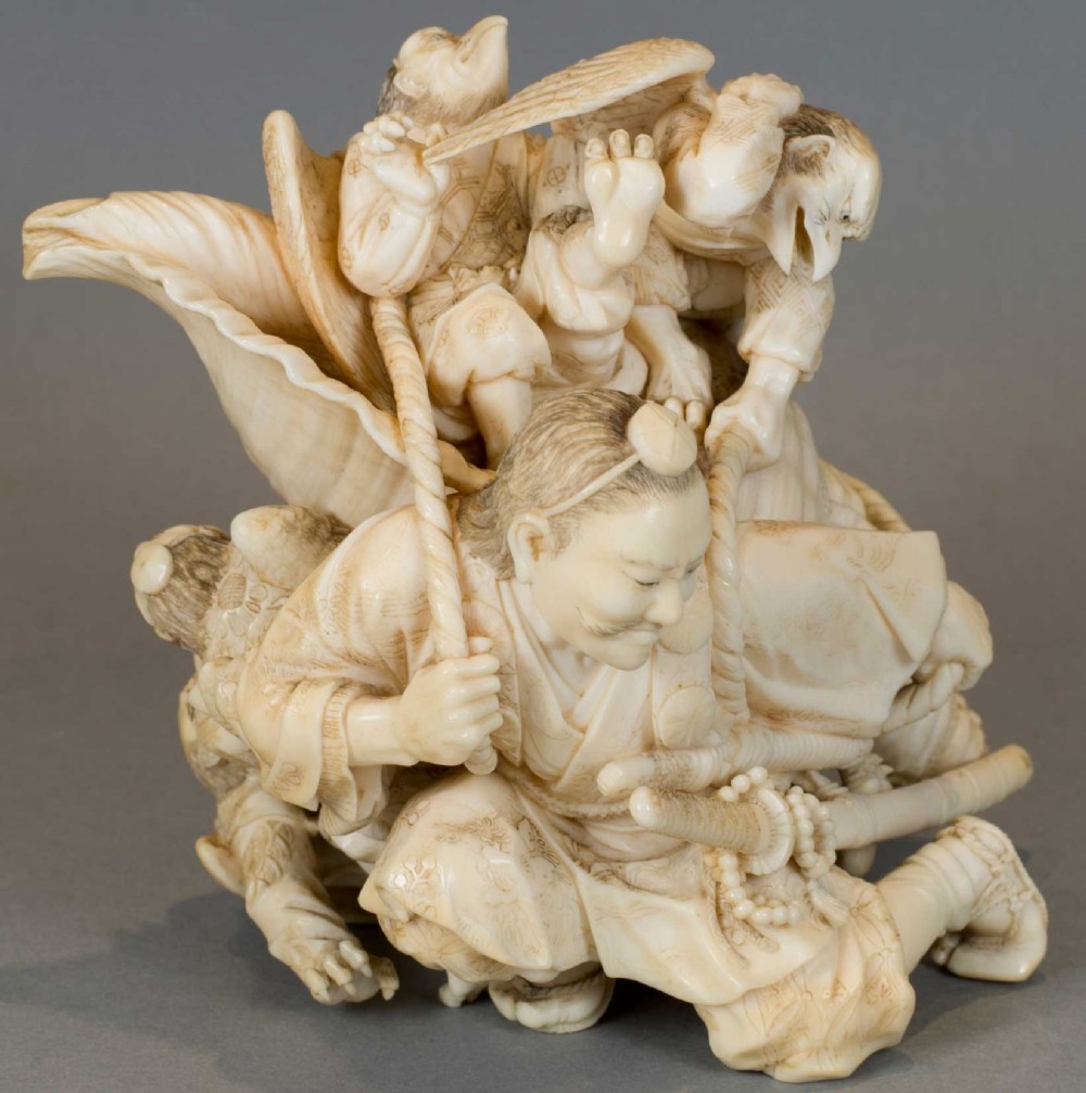 STUNNING JAPANESE IVORY SAMURAI OKIMONO BY THE MARUKI COMPANY View II