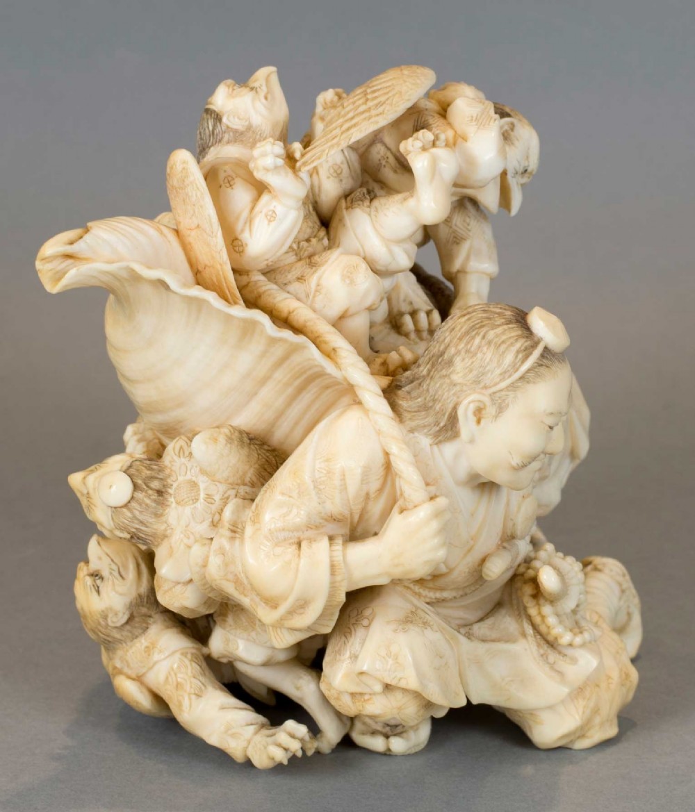 STUNNING JAPANESE IVORY SAMURAI OKIMONO BY THE MARUKI COMPANY View III
