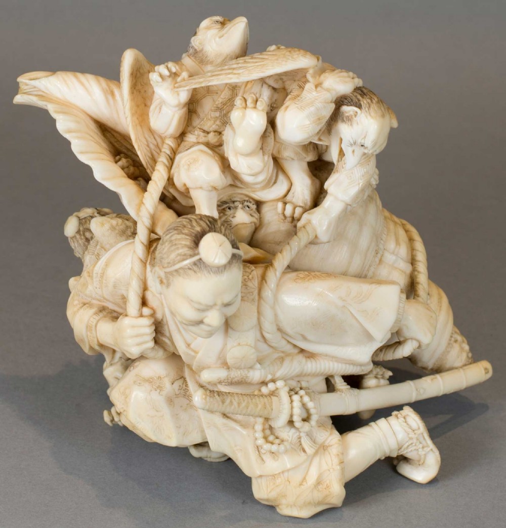 STUNNING JAPANESE IVORY SAMURAI OKIMONO BY THE MARUKI COMPANY View XIV