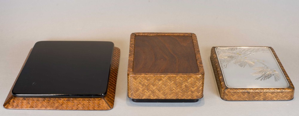 A JAPANESE SILVER MOUNTED AND BASKET WEAVE TRINKET BOX ON STAND View VIII