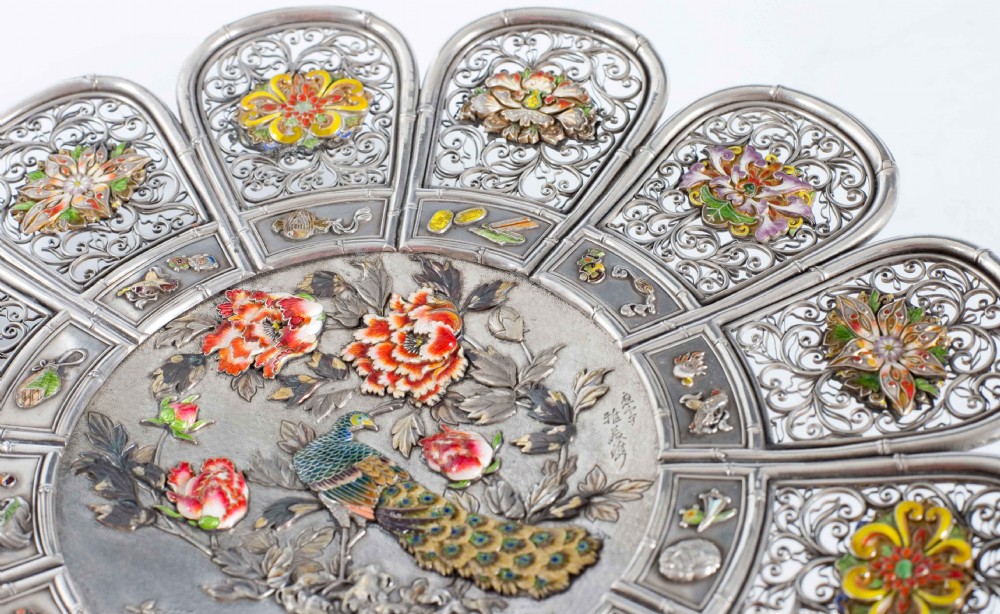 AN EXQUISITE JAPANESE SILVER AND ENAMEL PANEL BY MASAYOSHI View VI