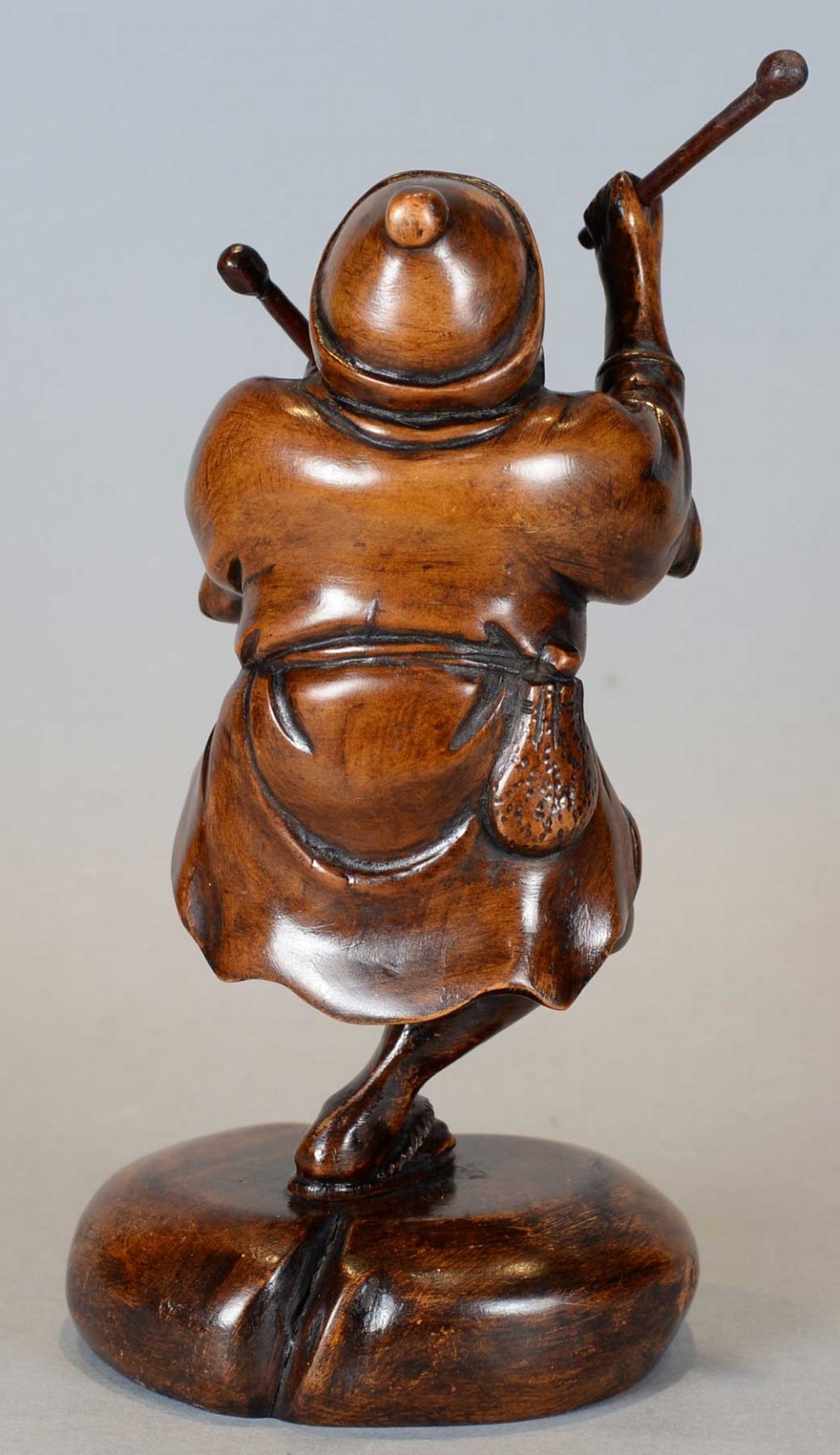 JAPANESE WOODEN OKIMONO OF A DANCING DRUMMER BOY View IV