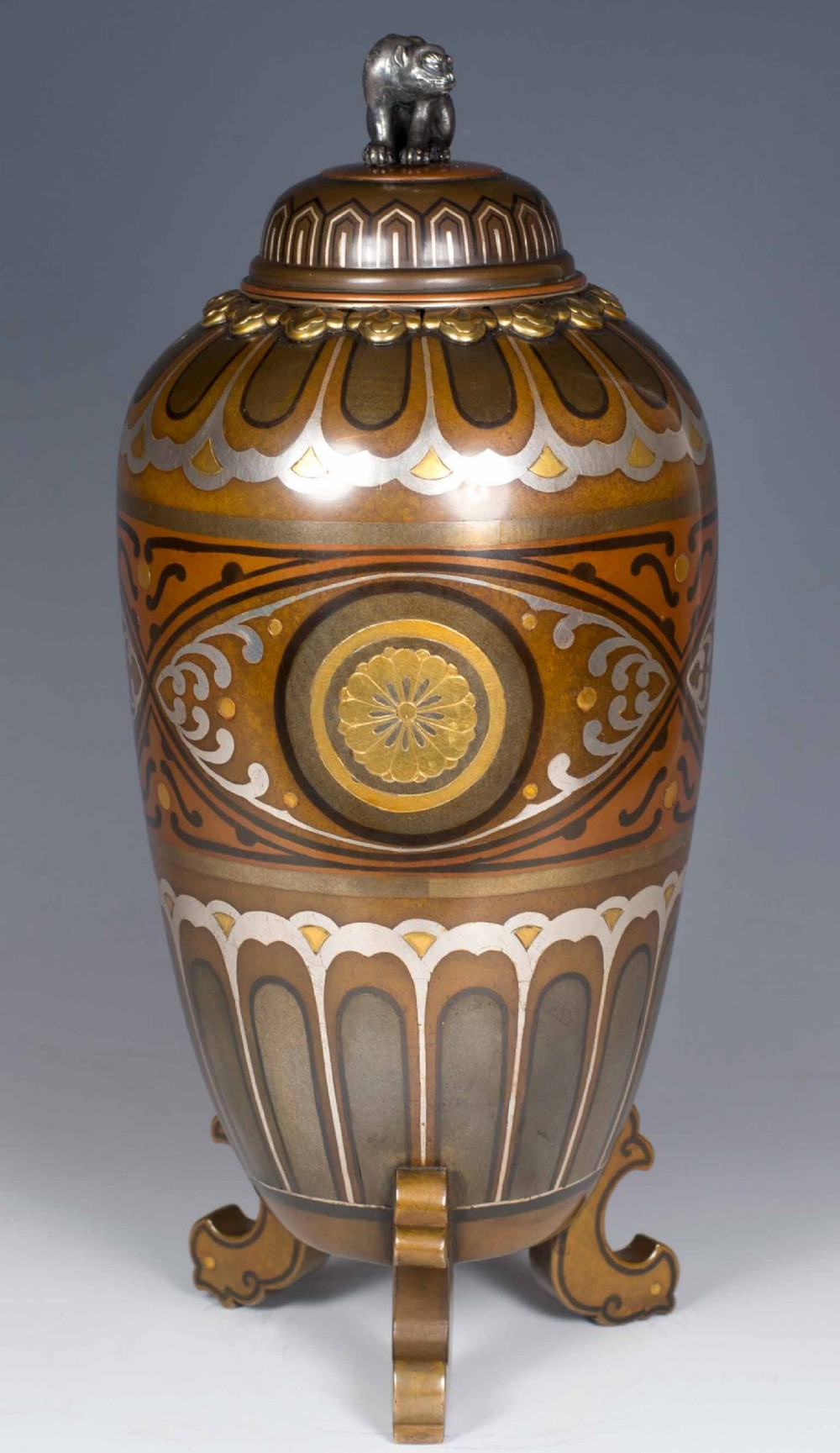 SUPER QUALITY JAPANESE BRONZE MIXED METAL JAR AND COVER - SIGNED View II