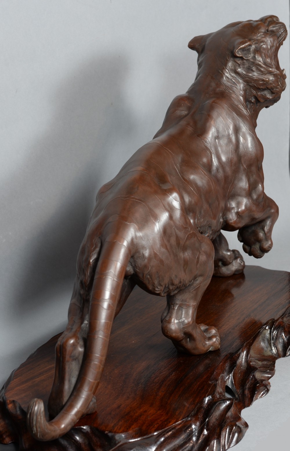 OUTSTANDING QUALITY JAPANESE BRONZE TIGER ON STAND BY THE MARUKI COMPANY View III