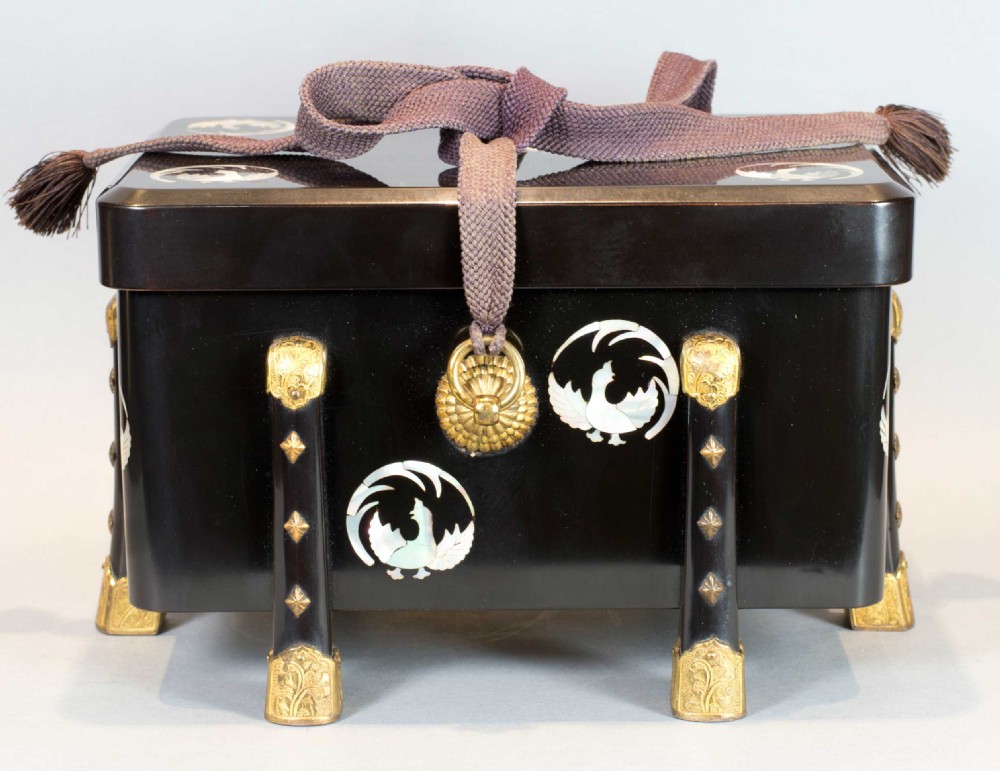 JAPANESE LACQUER AND MOTHER OF PEARL KARABITSU - TREASURE CHEST View III