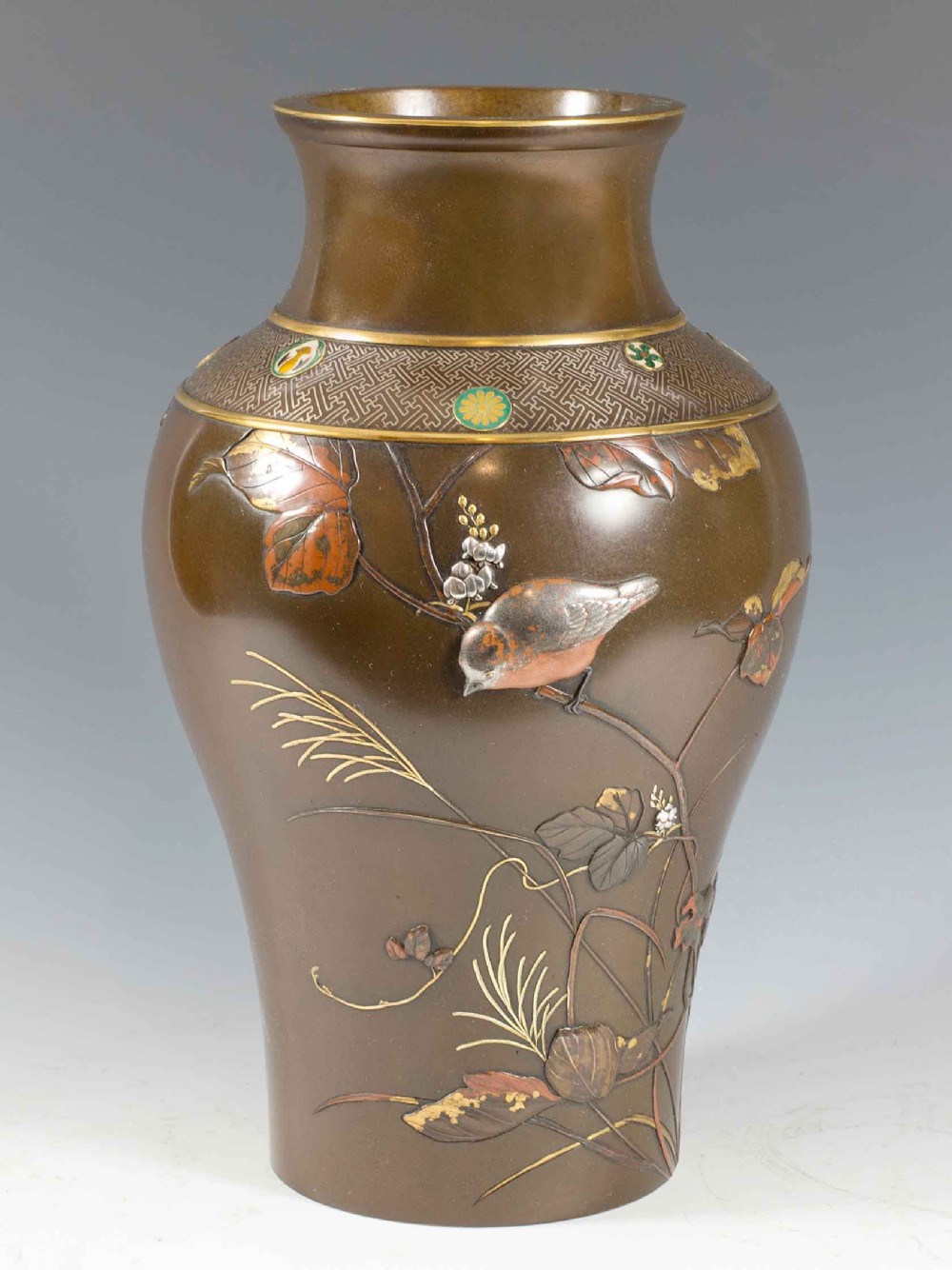 LARGE PAIR OF JAPANESE BRONZE AND MIXED METAL VASES View VIII