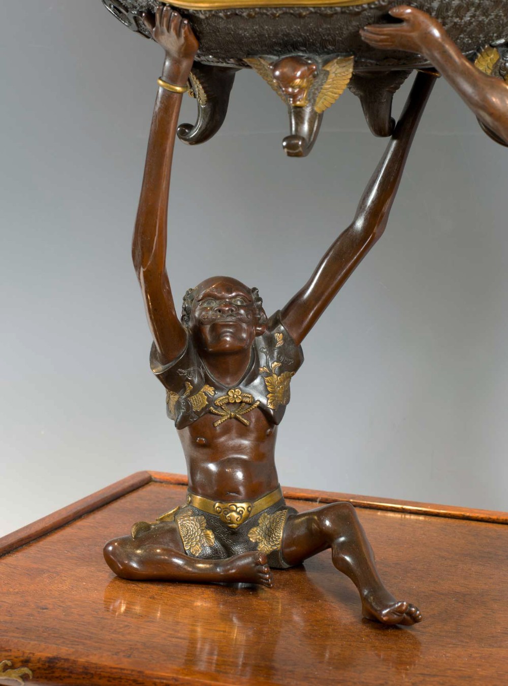 LARGE JAPANESE GILT BRONZE LIDDED KORO SUPPORTED BY ASHINAGA & TENAGA- MIYAO EISUKE View VII
