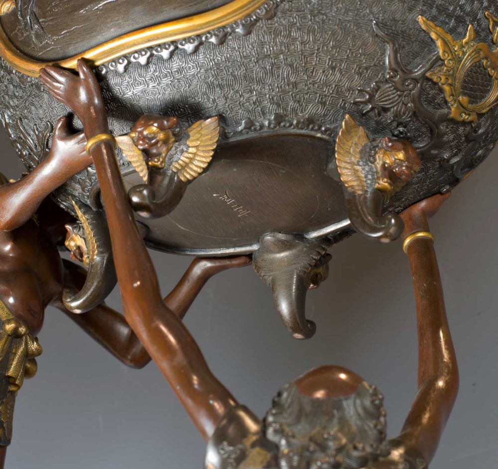 LARGE JAPANESE GILT BRONZE LIDDED KORO SUPPORTED BY ASHINAGA & TENAGA- MIYAO EISUKE View X