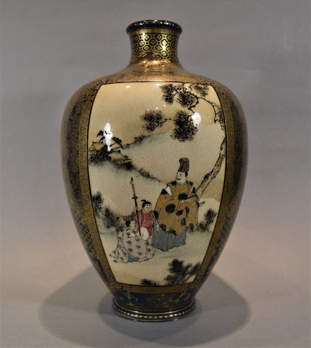 A LARGE HIGH QUALITY JAPANESE TEAL GROUND SATSUMA VASE BY YOZAN