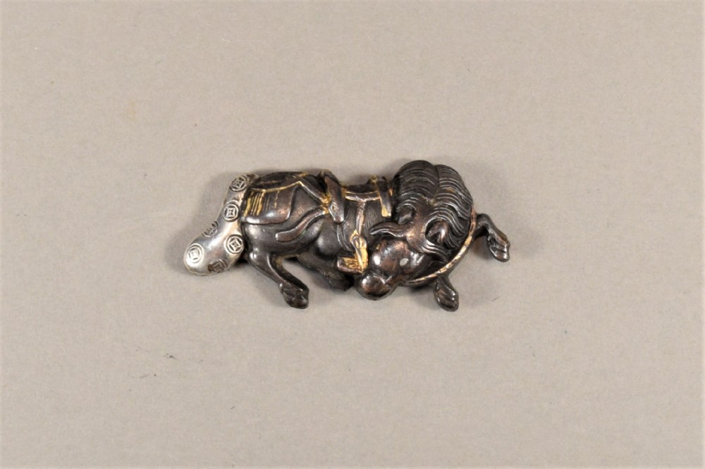 NICE QUALITY PAIR OF JAPANESE MIXED METAL MENUKI - HORSES View IV