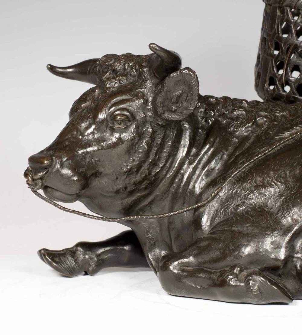 A FINE QUALITY SIGNED JAPANESE BRONZE OKIMONO BOY UPON AN OXEN View XII