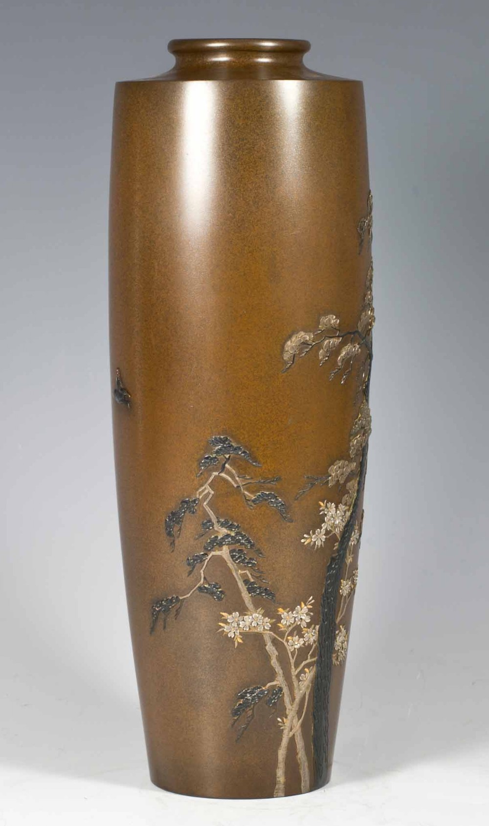 FINELY EXECUTED JAPANESE BRONZE AND MIXED METAL VASE BY YAMAMOTO KOKEN View II