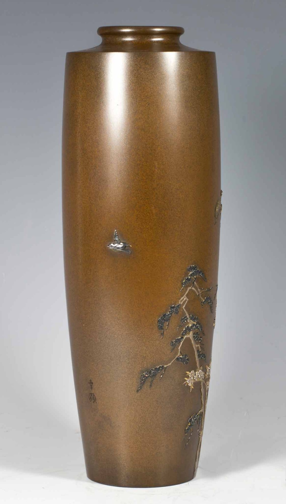 FINELY EXECUTED JAPANESE BRONZE AND MIXED METAL VASE BY YAMAMOTO KOKEN View III