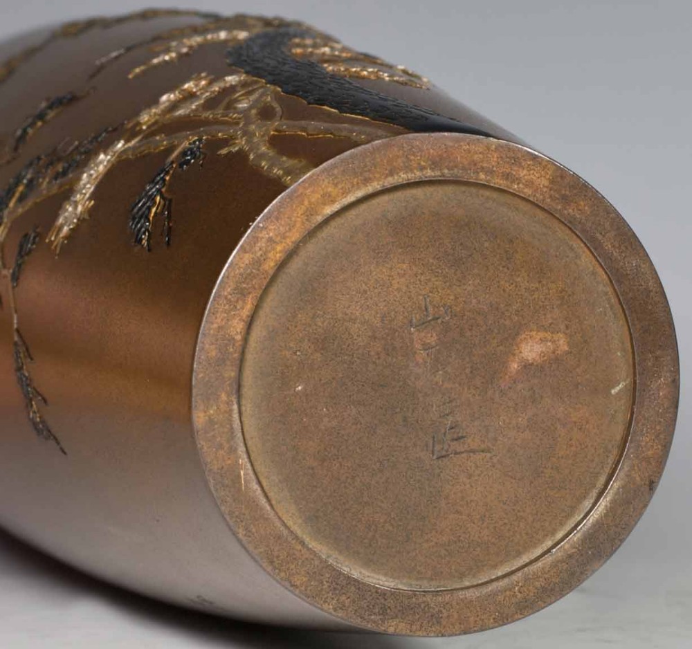 FINELY EXECUTED JAPANESE BRONZE AND MIXED METAL VASE BY YAMAMOTO KOKEN View XI