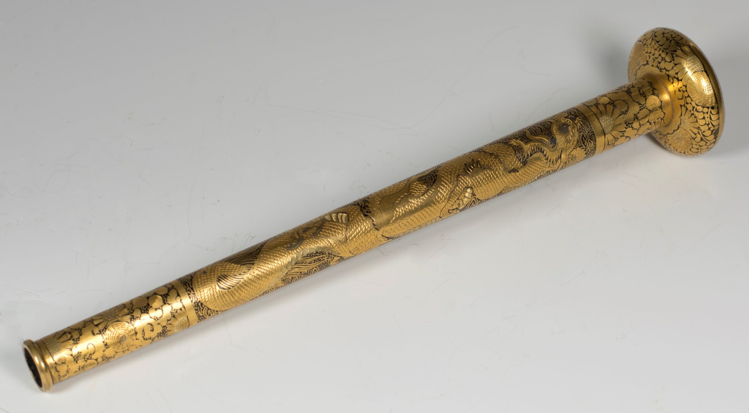 FINE QUALITY JAPANESE KOMAI STYLE PARASOL HANDLE - DRAGON & BIRDS View II