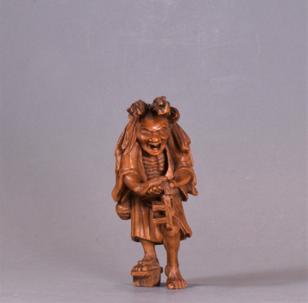 a well carved japanese carved wooden netsuke abura bozu the oil thief - CATEGORY: ANTIQUE MISCELLANEOUS - DATED 1910