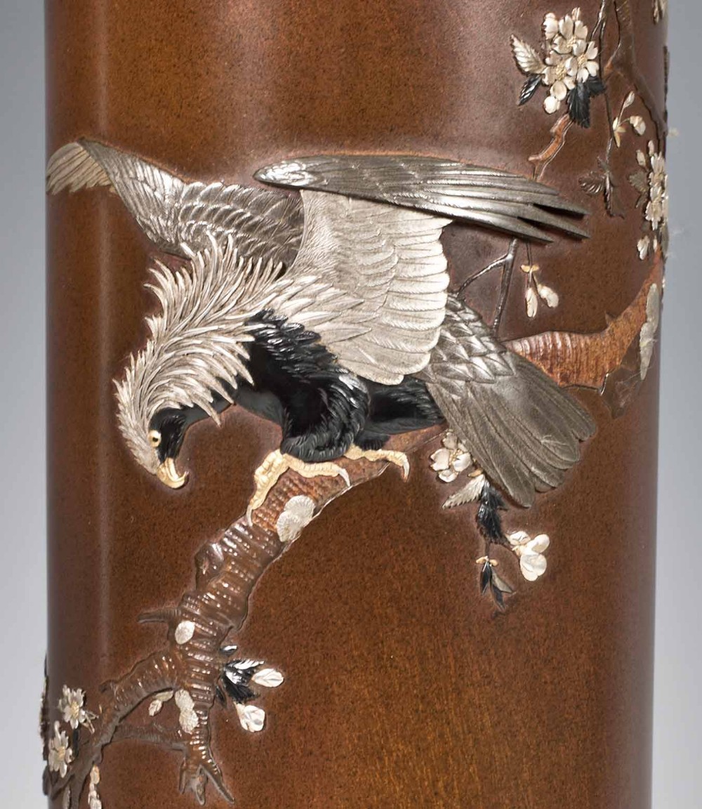 FABULOUS QUALITY JAPANESE BRONZE MIXED METAL EAGLE VASE BY NOGAWA View VII