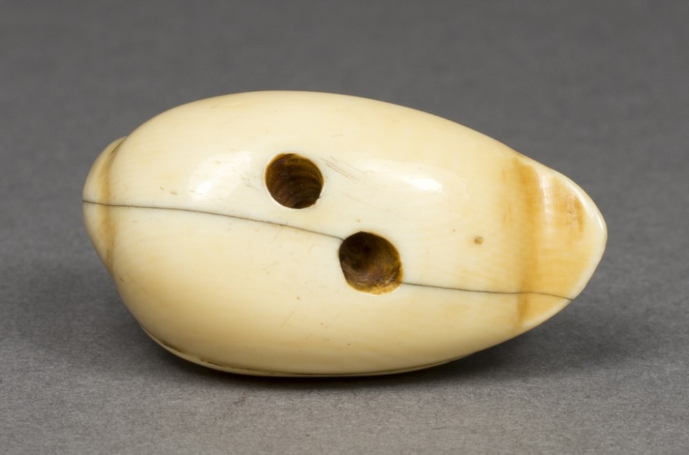 JAPANESE EDO PERIOD IVORY NETSUKE OF A CRESTED CRANE View VIII