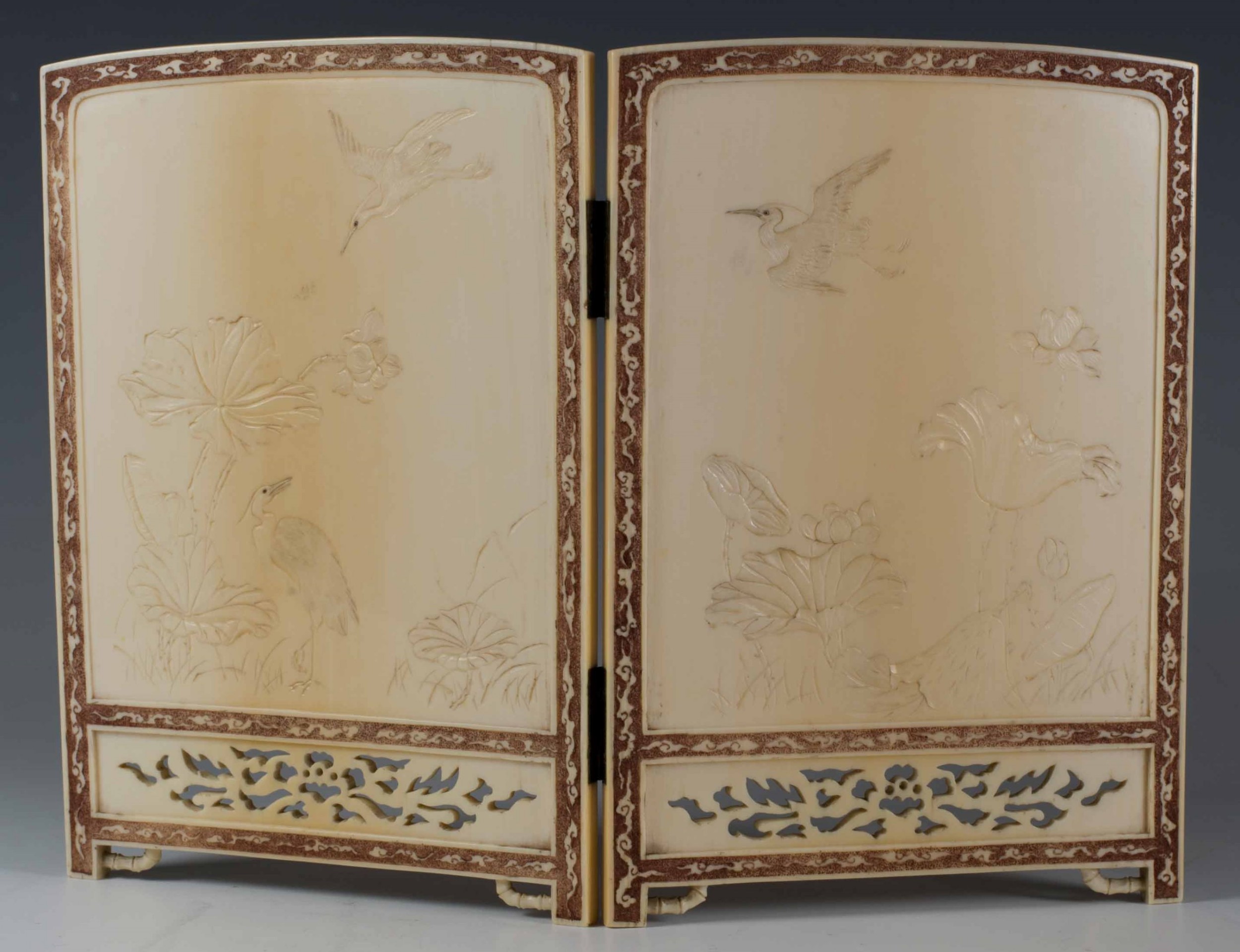 A DELIGHTFUL JAPANESE IVORY TWO FOLD TABLE SCREEN View VII