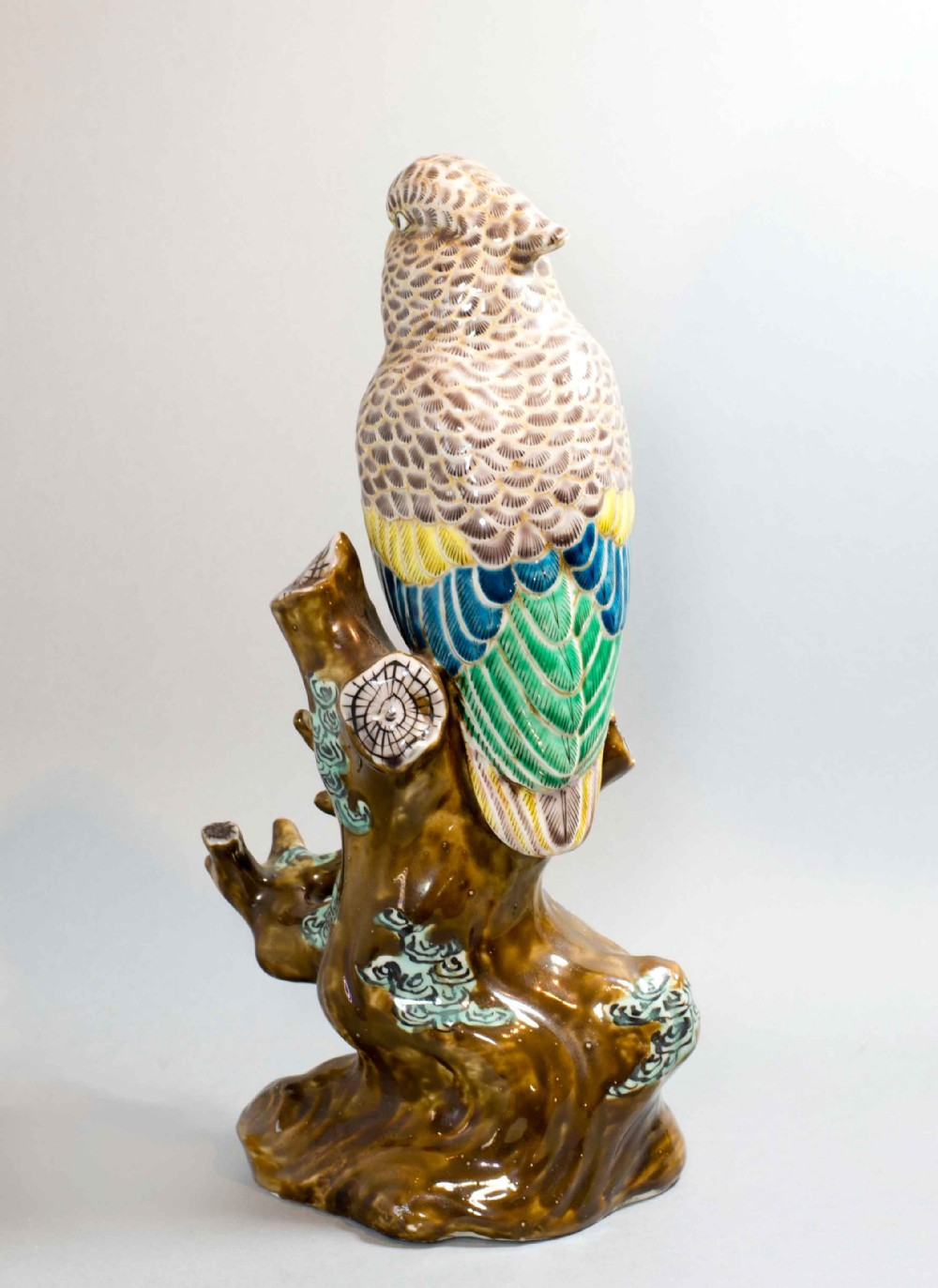 JAPANESE MEIJI PERIOD KUTANI MODEL OF A COCKATIEL ON A TREE STUMP View VI