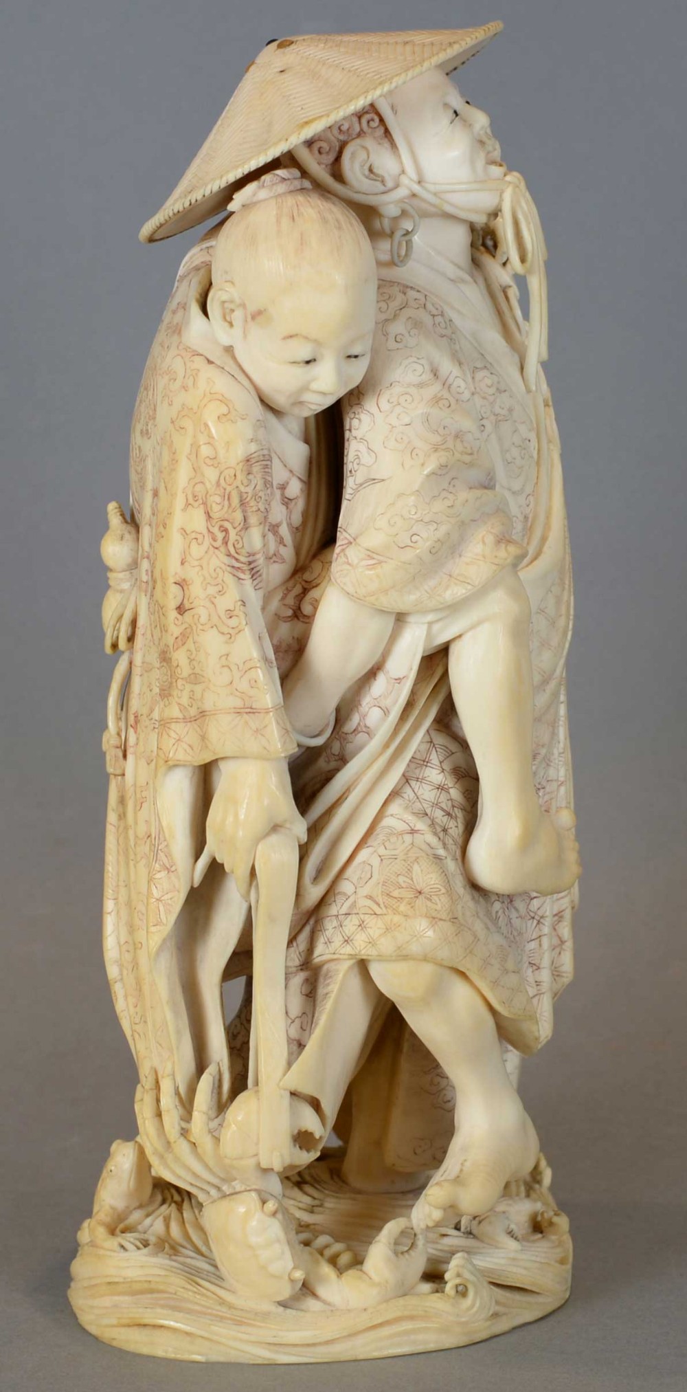 A FINE QUALITY JAPANESE IVORY TOKYO SCHOOL OKIMONO FISHERMEN -  KOYOSAI NOBUCHIKA  View III