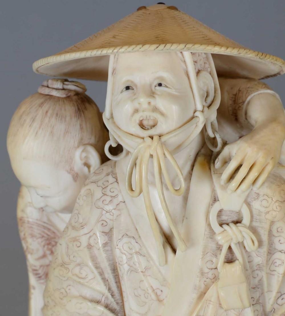 A FINE QUALITY JAPANESE IVORY TOKYO SCHOOL OKIMONO FISHERMEN -  KOYOSAI NOBUCHIKA  View XIV