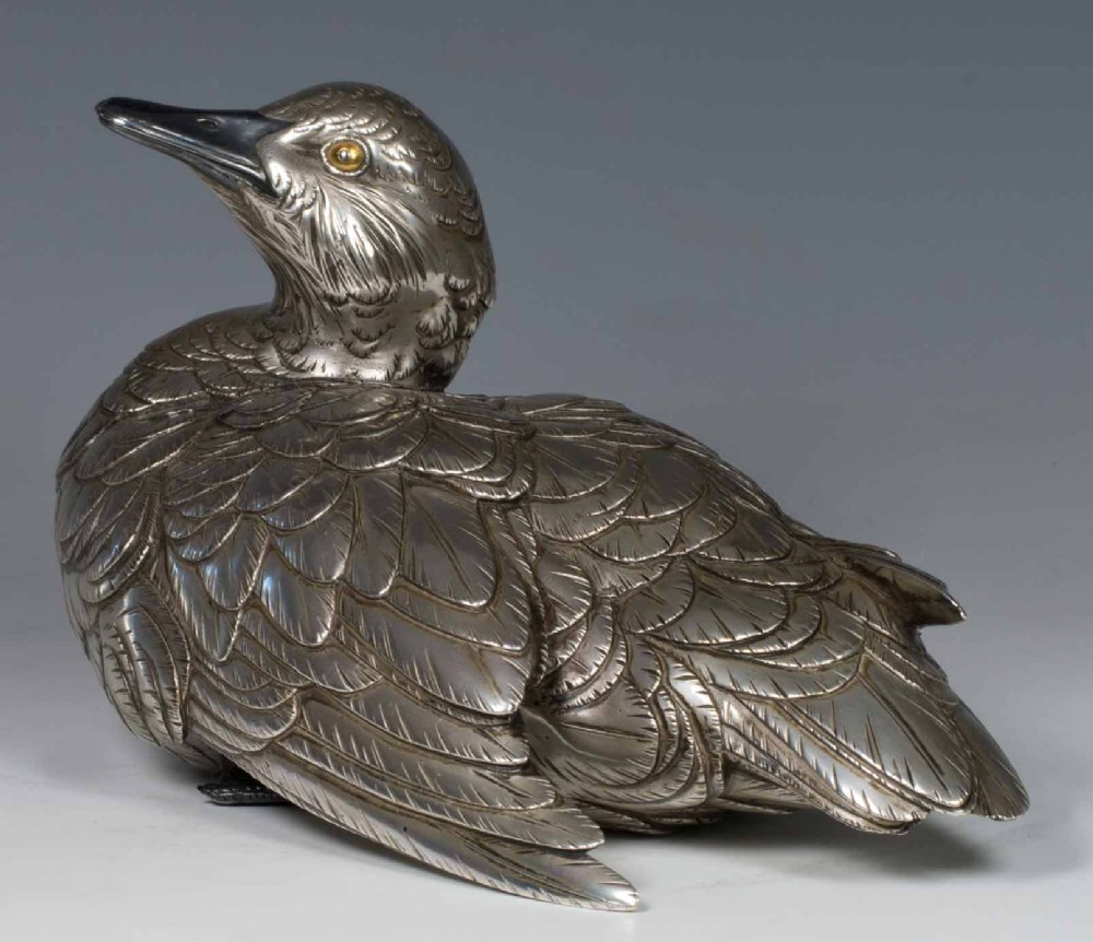 A CHARMING JAPANESE SILVERED BRONZE DUCK OKIMONO - MASATSUGU  View III