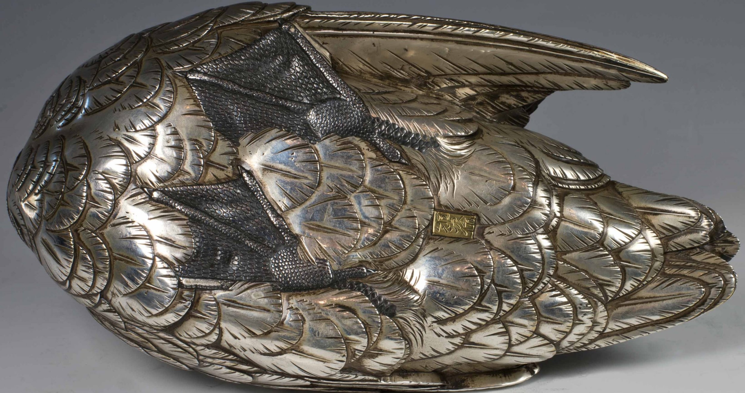 A CHARMING JAPANESE SILVERED BRONZE DUCK OKIMONO - MASATSUGU  View XII