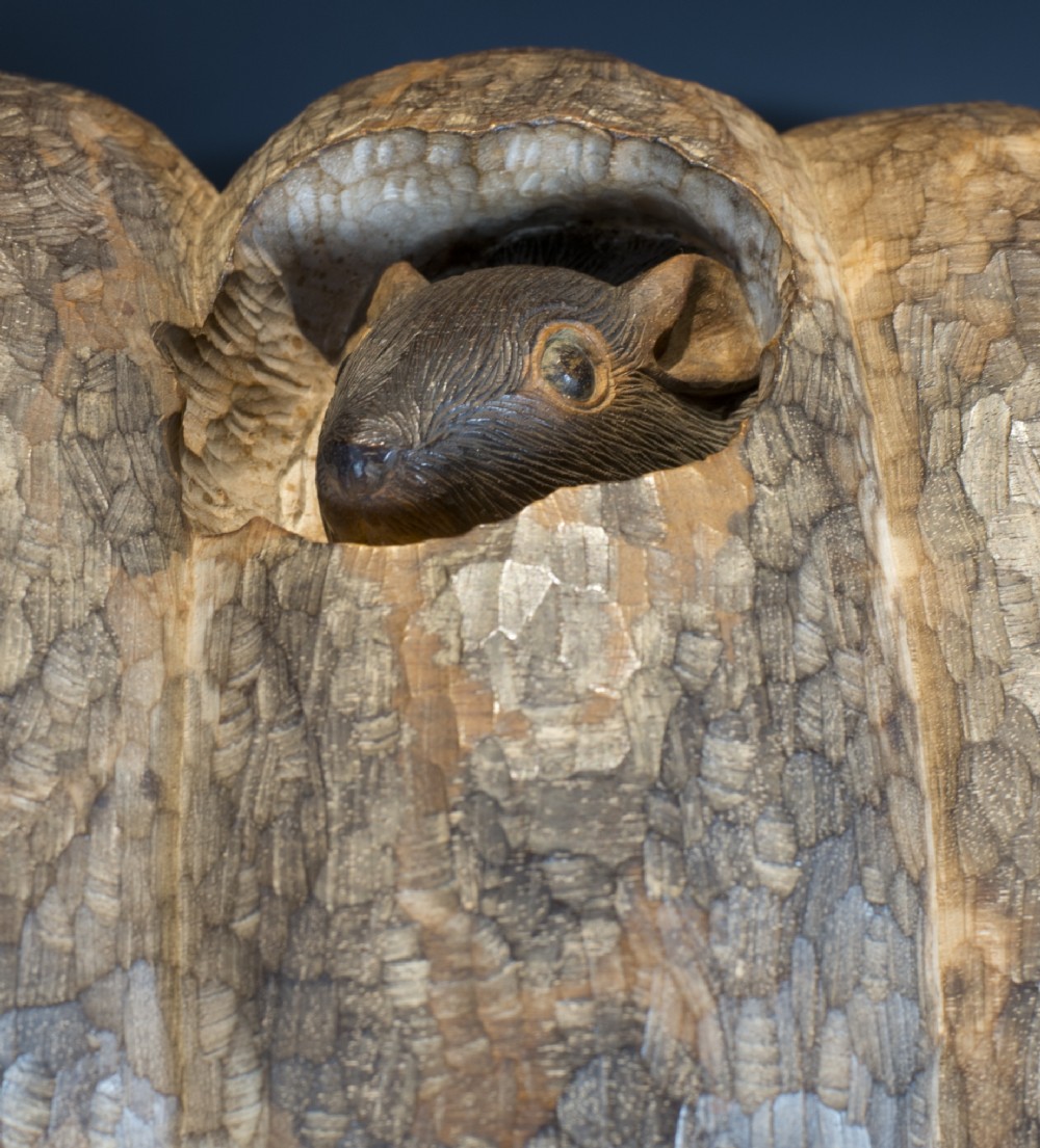 FASCINATING LIFE-SIZE JAPANESE HARDWOOD OKIMONO- PUMPKIN AND RATS View III