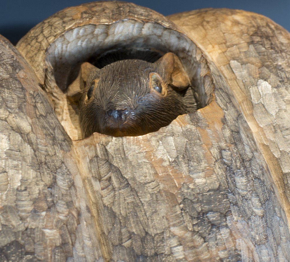 FASCINATING LIFE-SIZE JAPANESE HARDWOOD OKIMONO- PUMPKIN AND RATS View IV