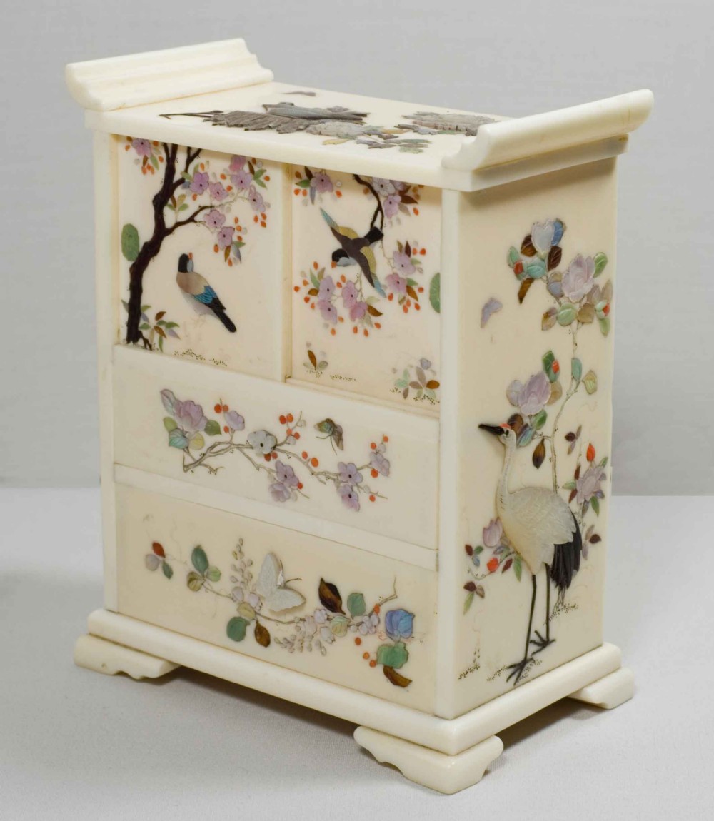 A MINIATURE JAPANESE IVORY AND SHIBAYAMA TABLE CABINET View III