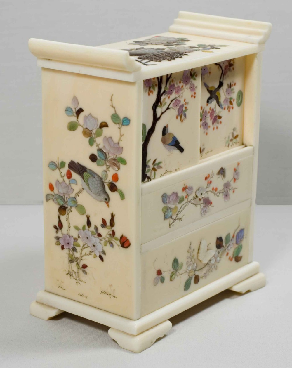 A MINIATURE JAPANESE IVORY AND SHIBAYAMA TABLE CABINET View IV