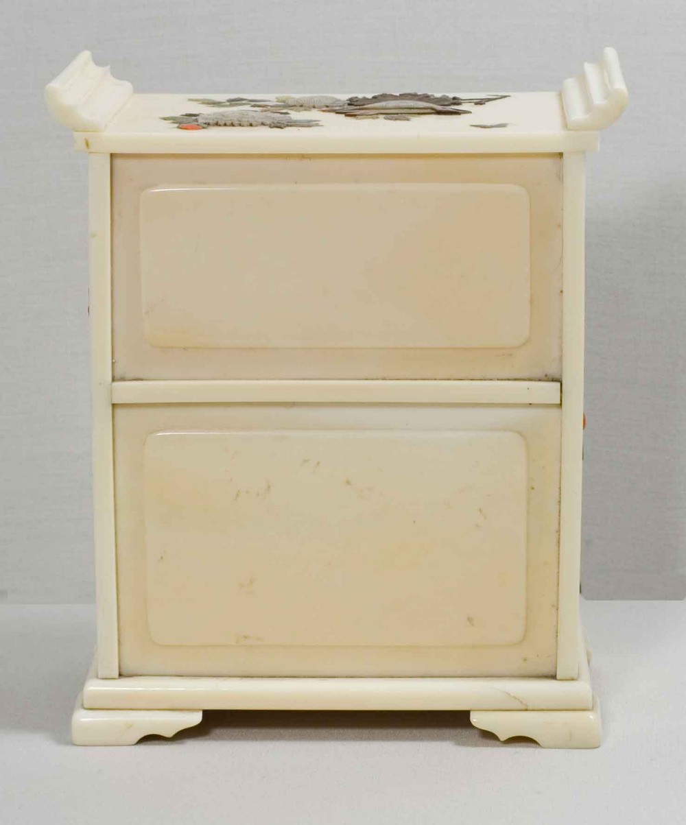 A MINIATURE JAPANESE IVORY AND SHIBAYAMA TABLE CABINET View V