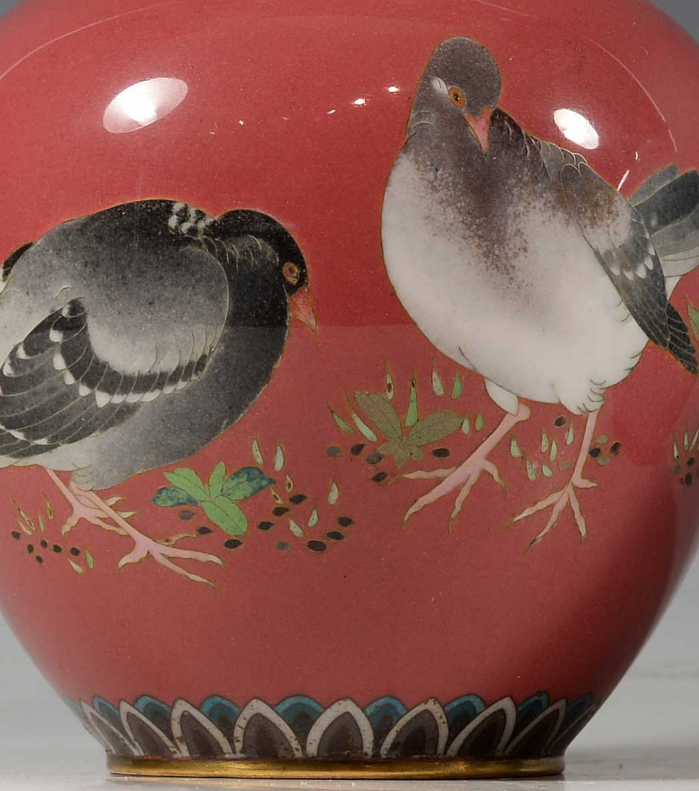 DECORATIVE HARLEQUIN PAIR OF JAPANESE CLOISONNE ENAMEL VASES View VIII