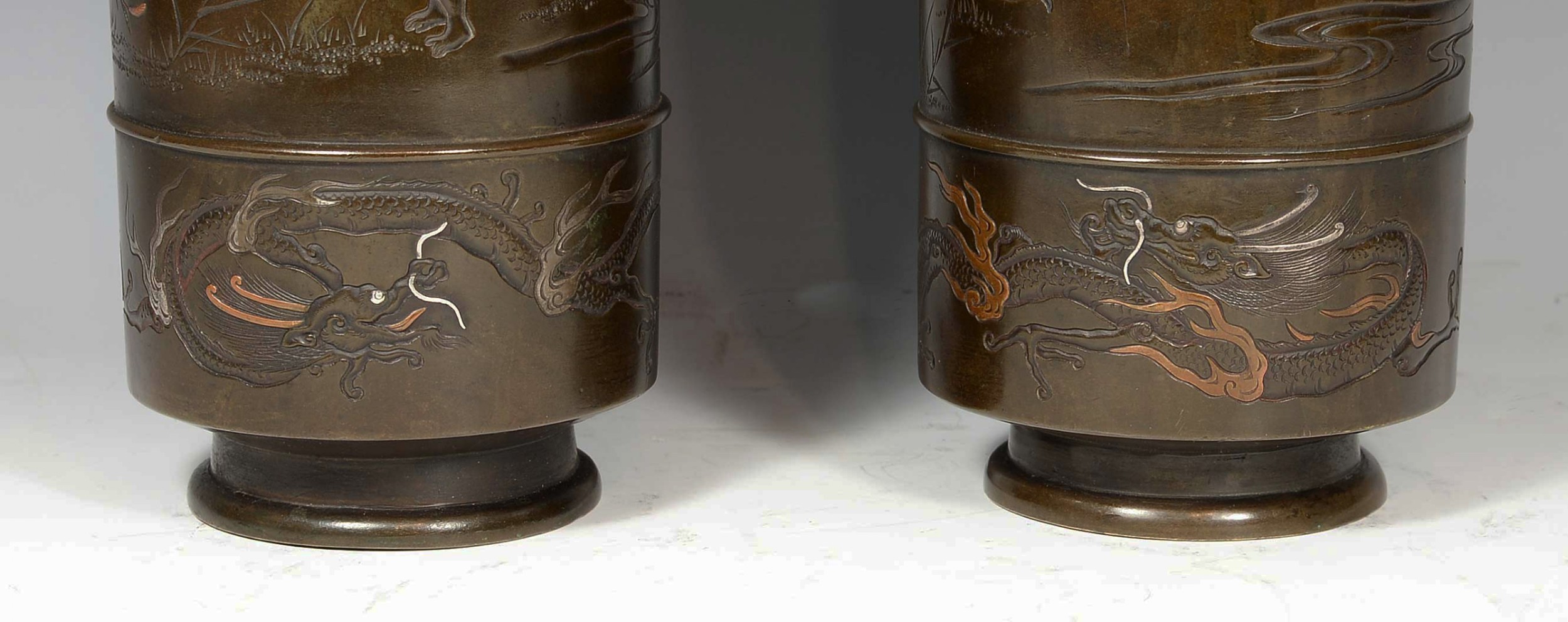 LARGE PAIR OF JAPANESE BRONZE & MIXED METAL MONKEY VASES- HAMADA YOSHIFUMI View VII