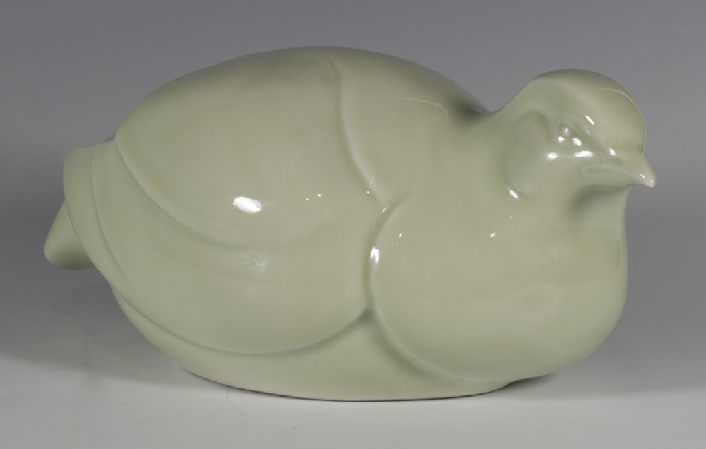 A CHARMING JAPANESE CELADON STUDIO POTTERY OKIMONO - DOVE - TERAIKE TOSHU View III