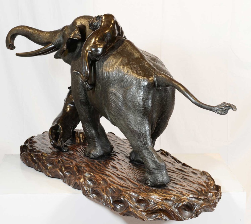 HUGE JAPANESE BRONZE ELEPHANT AND TIGER GROUP OKIMONO - GENRYUSAI SEIYA View VI