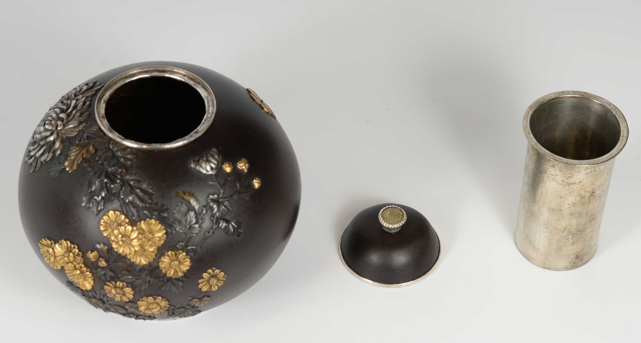 JAPANESE MEIJI PERIOD IRON AND MIXED METAL BUTTERFLY KORO View XII
