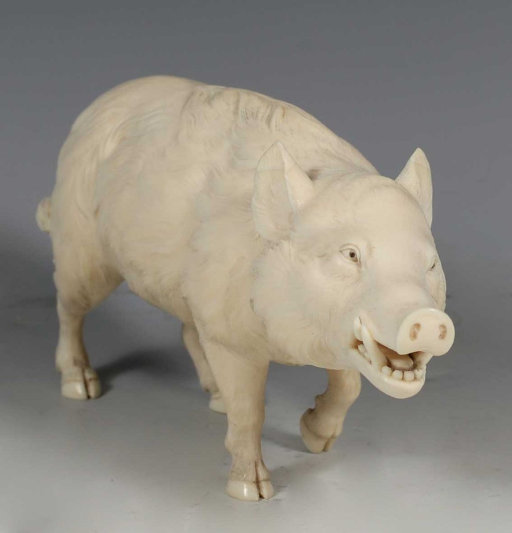 high quality japanese carved ivory wild boar okimono - CATEGORY: ANTIQUE MISCELLANEOUS - DATED 1890