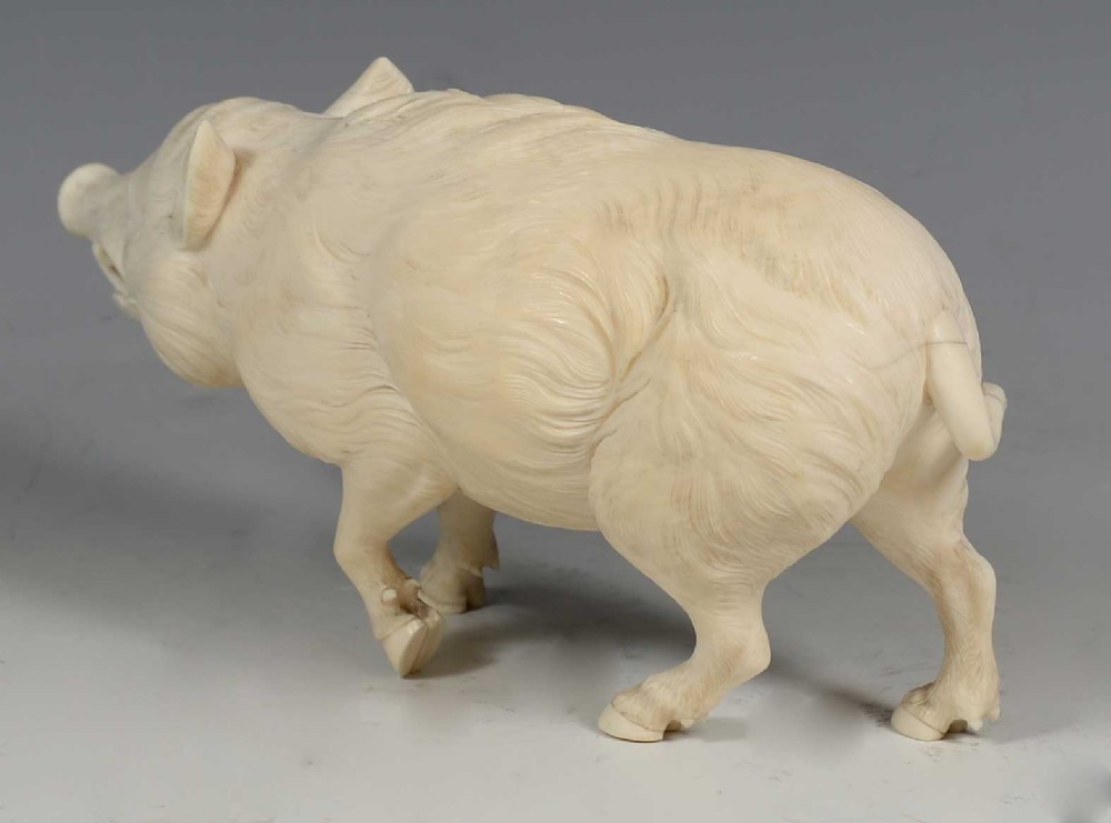 HIGH QUALITY JAPANESE CARVED IVORY WILD BOAR OKIMONO View IX