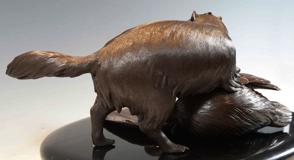 OUTSTANDING QUALITY JAPANESE BRONZE OKIMONO - TANUKI AND HERON View XI
