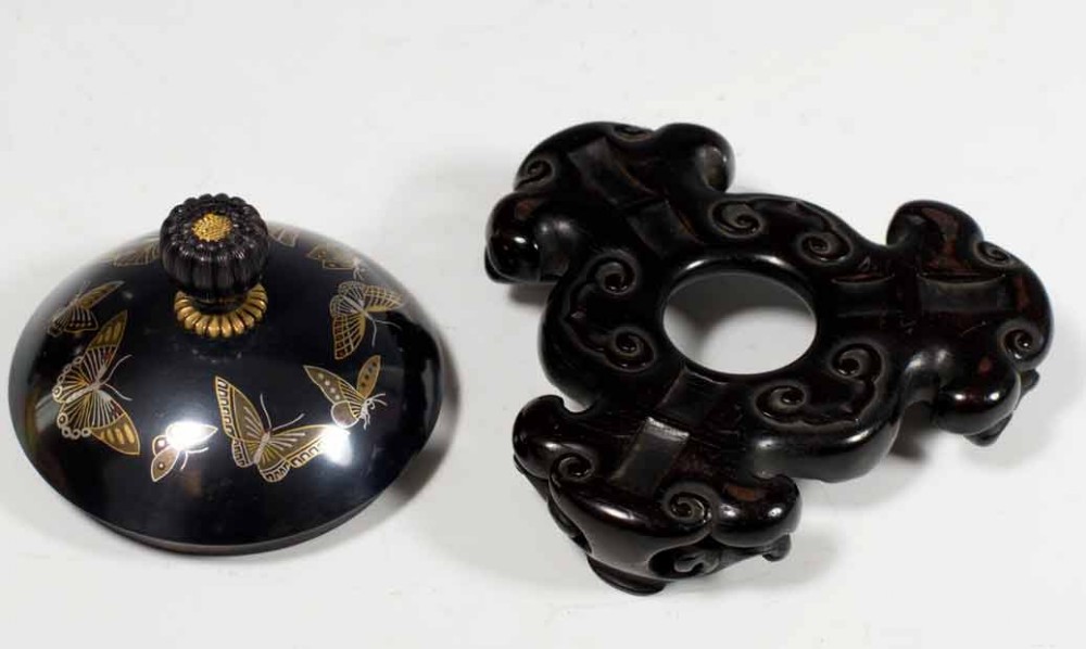 GROUP OF THREE JAPANESE SHAKUDO & INLAID MIXED METAL KORO BY NOGAWA View XVIII