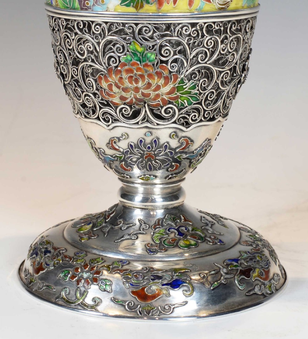 EXCEPTIONALLY RARE JAPANESE SILVER AND CLOISONNE ENAMEL CLARET JUG View XIX