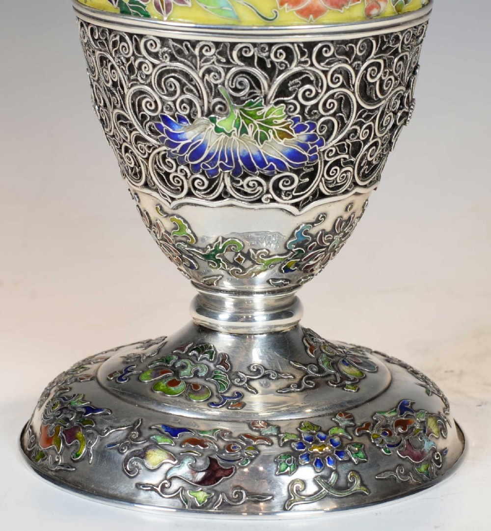 EXCEPTIONALLY RARE JAPANESE SILVER AND CLOISONNE ENAMEL CLARET JUG View XX