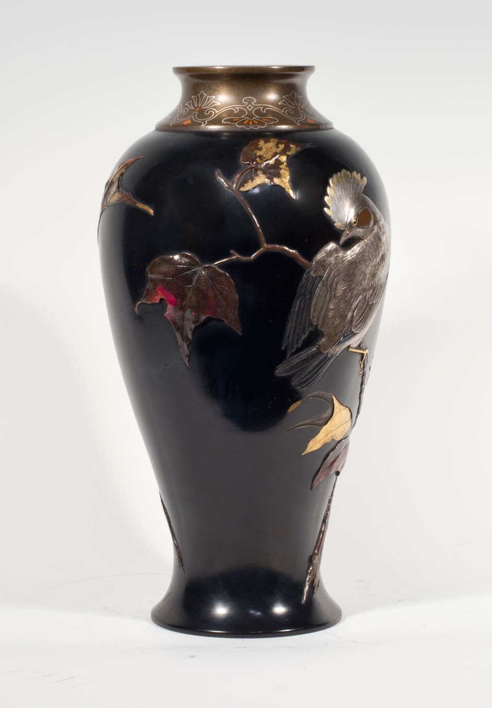 JAPANESE MIXED METAL ONLAID VASE ARTIST SIGNED SUZUKI CHOKICHI - KAKO View III