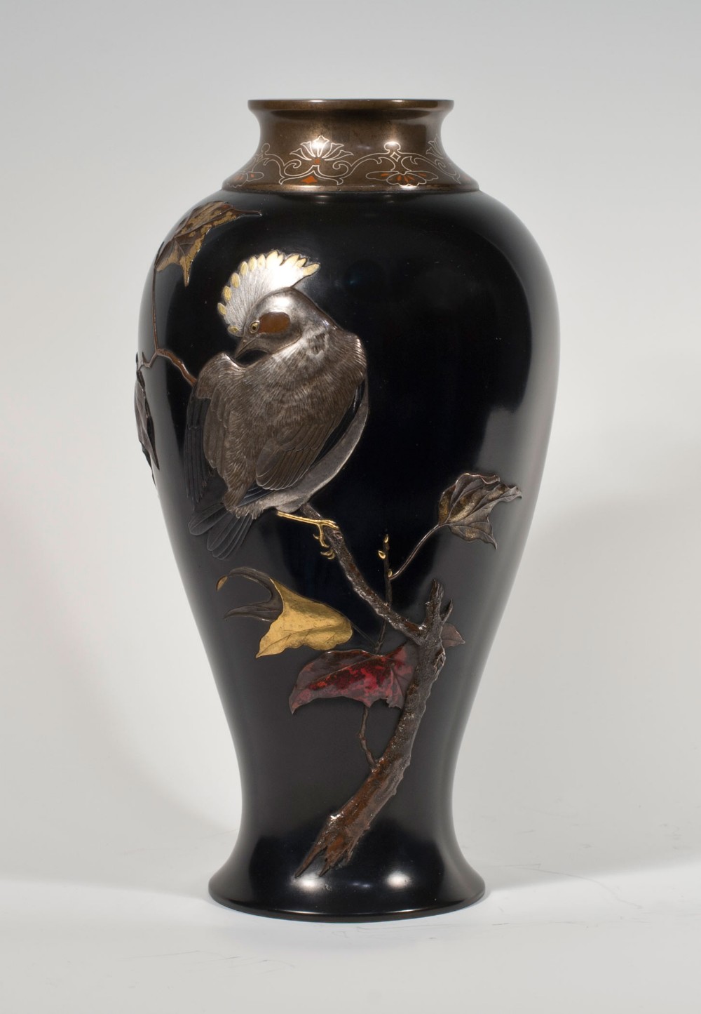 JAPANESE MIXED METAL ONLAID VASE ARTIST SIGNED SUZUKI CHOKICHI - KAKO View VII