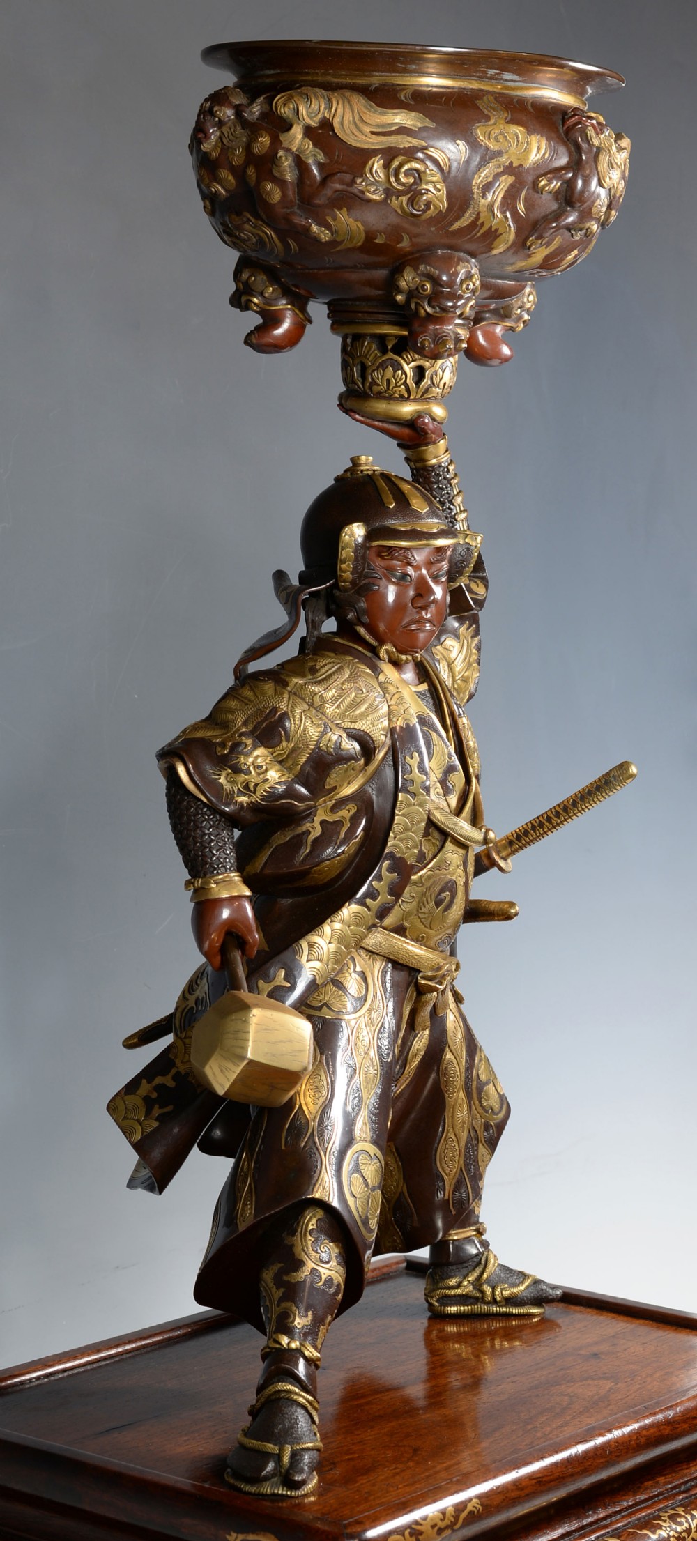 LARGE JAPANESE GILDED BRONZE SAMURAI WARRIOR OKIMONO-MIYAO EISUKE View II